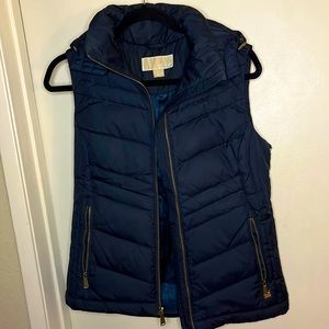 Navy Michael Kors Down Puffer Vest with Removable Hood